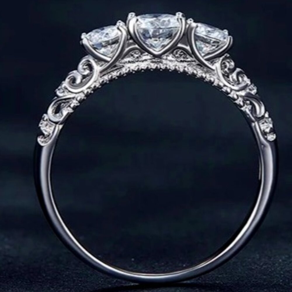 Stunning Petite 3 Stone GRA Certified 1.10Ctw Moissanite Diamond Ring